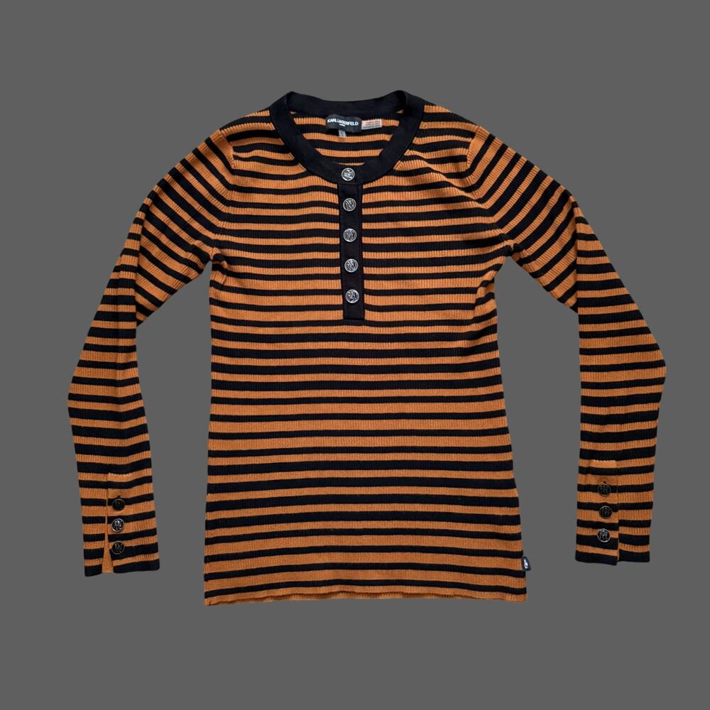 Karl Lagerfeld Paris Striped Henley Sweater M